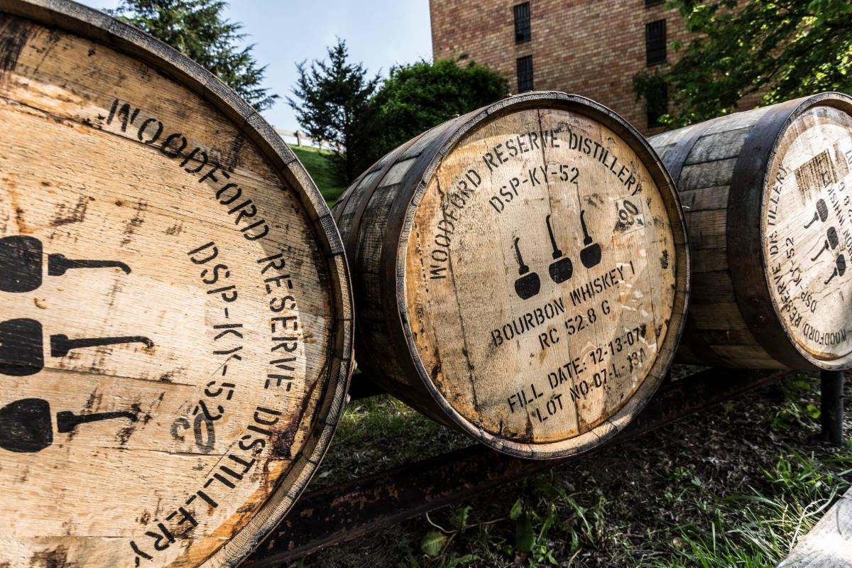 barrels of woodford reserve bourbon whiskey