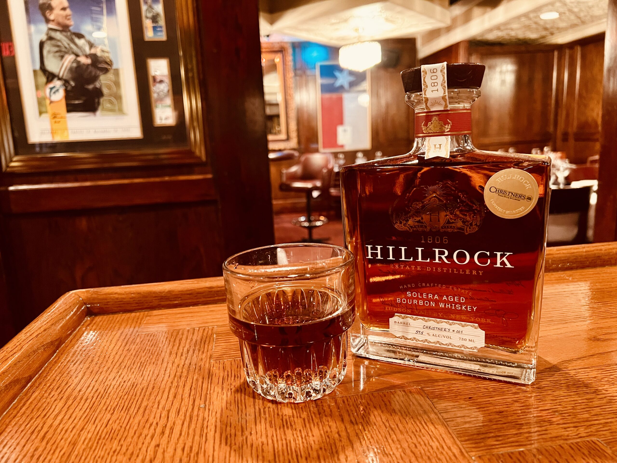 hillrock bourbon whiskey bottles on a table
