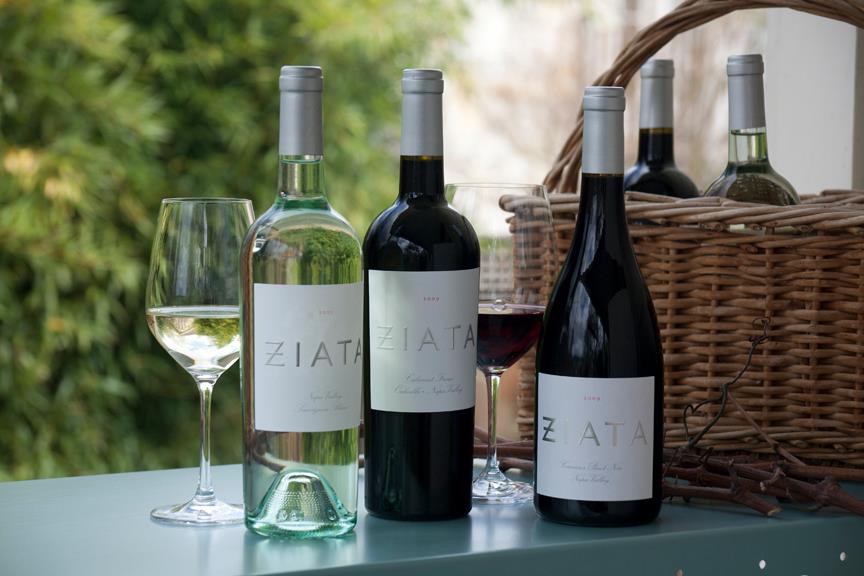 bottles of Ziata Wines on a table